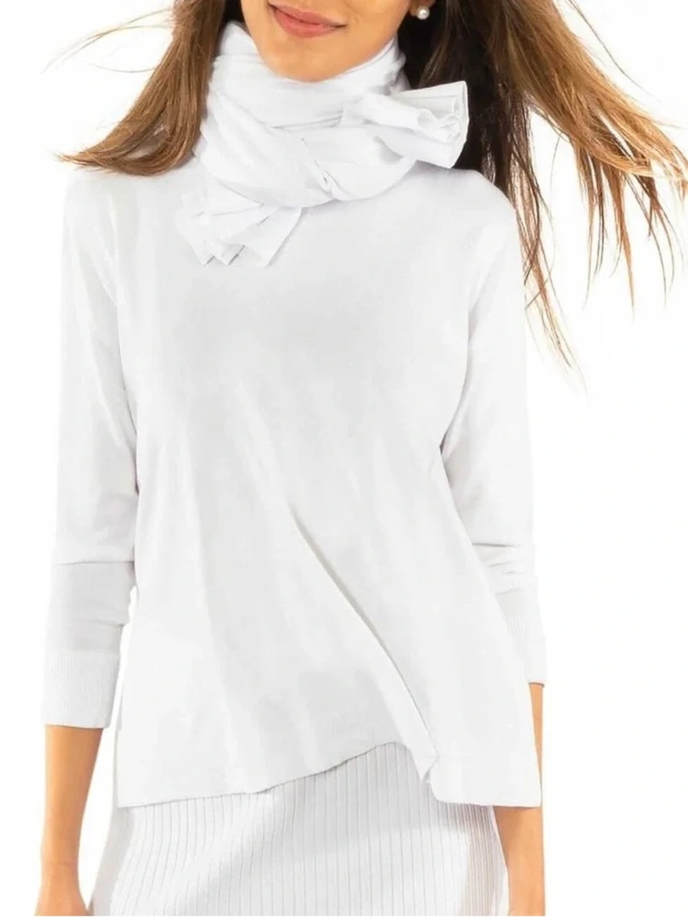 Gretchen Scott White Crew Neck Long Sleeve Sneek A Peek Knit Sweater Size Medium